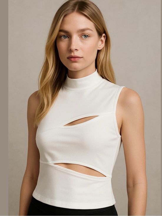 naked wardrobe Tops - Naked Wardrobe • Women’s Ivory Cream Front Slit Sleeveless Mock Neck Top 2X NWOT